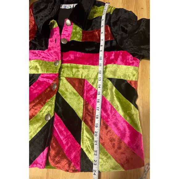 BFA Classics Velvet Patchwork Jacket L Multicolor Retro Boho Statement Sz L - Picture 7 of 8